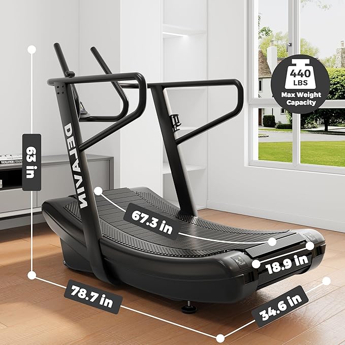 DELAVIN Curved Manual Treadmill with 4 Resistance Levels – Self-Powered Air Runner for Home & Commercial Gyms