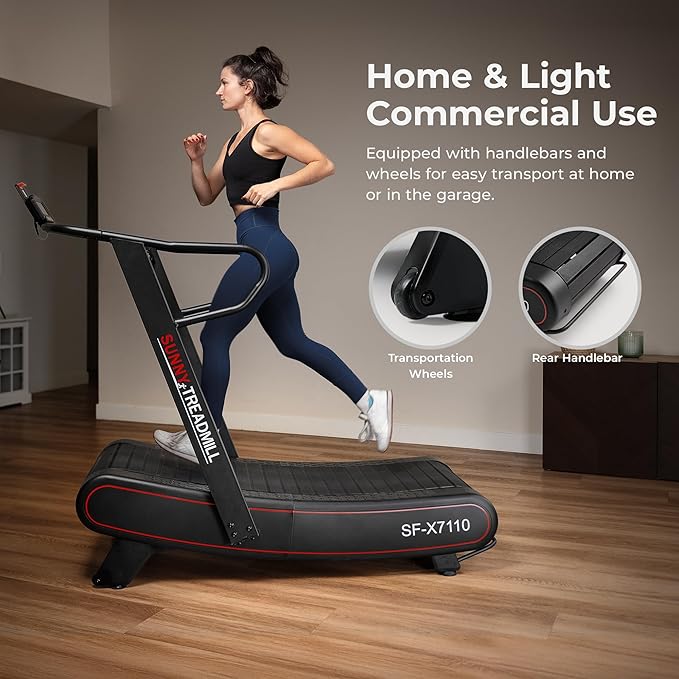 Sunny Health & Fitness SF-X7110 Curved Manual Treadmill with Magnetic Resistance – Non-Motorized, Heavy-Duty, Commercial-Grade, for Endurance Training