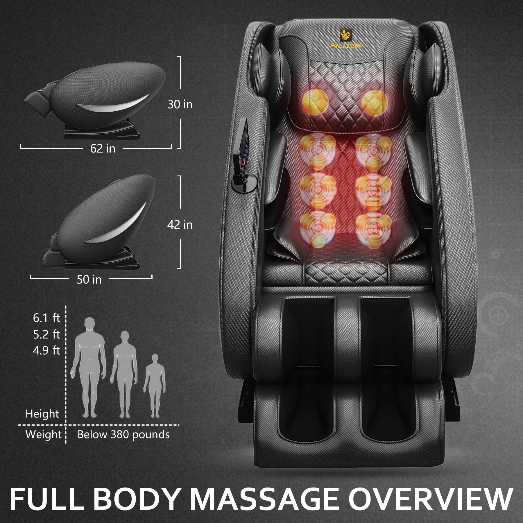 Massage Chair Recliner with Heating, Bluetooth and Full Body Massage, Black