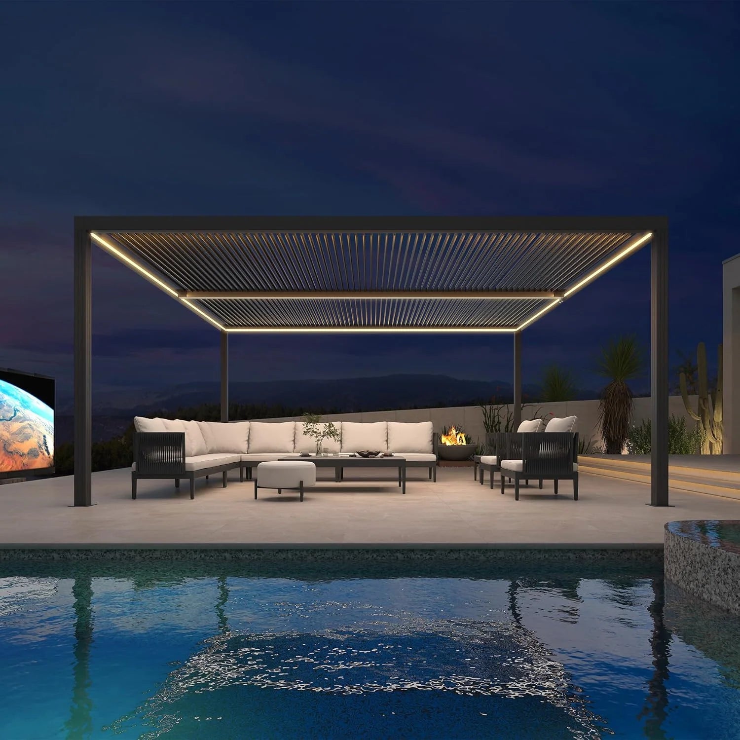 Gray Louvered Pergola Outdoor Aluminum Pergola with Adjustable Roof for Patio Gray Hardtop Gazebo