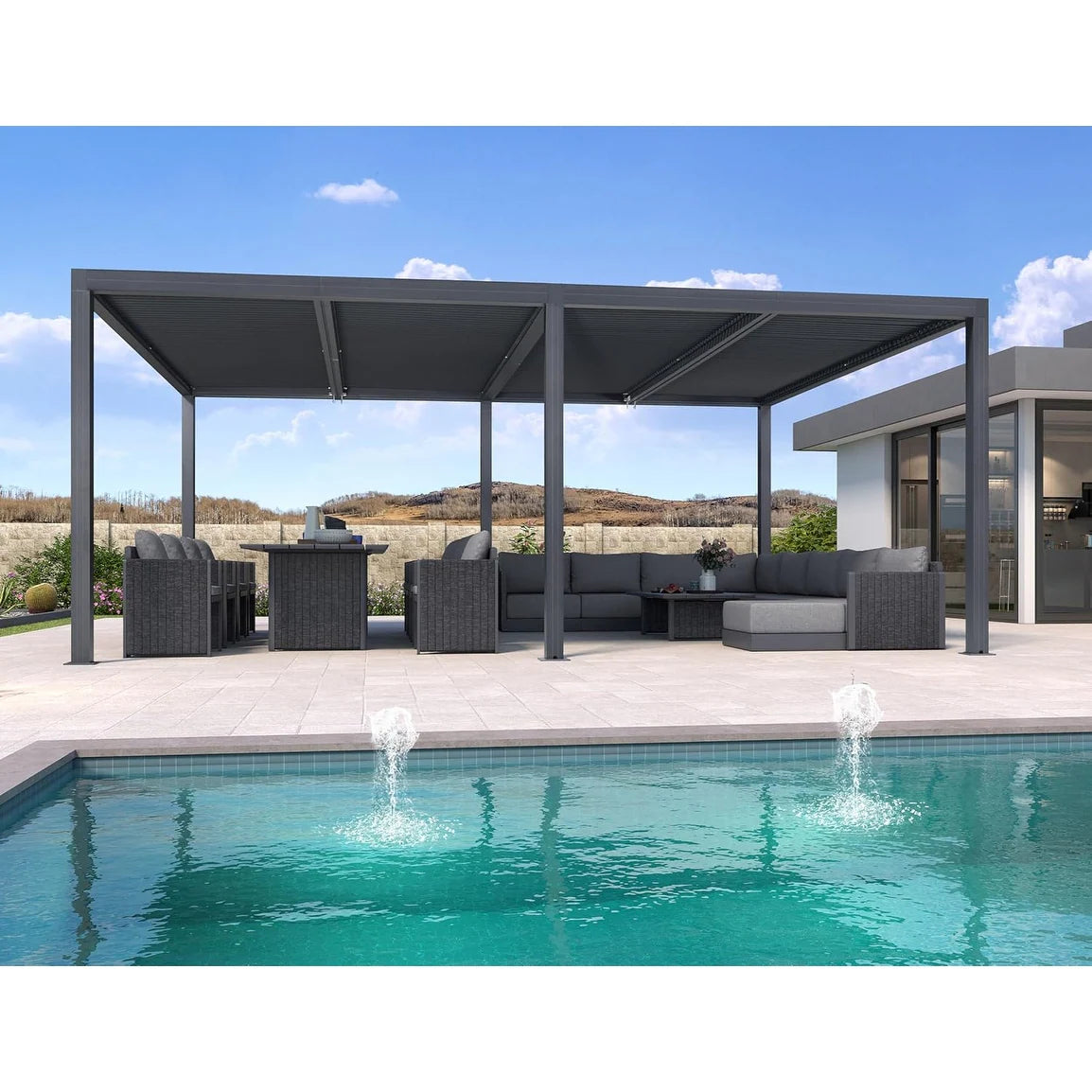 Gray Louvered Pergola Outdoor Aluminum Pergola with Adjustable Roof for Patio Gray Hardtop Gazebo