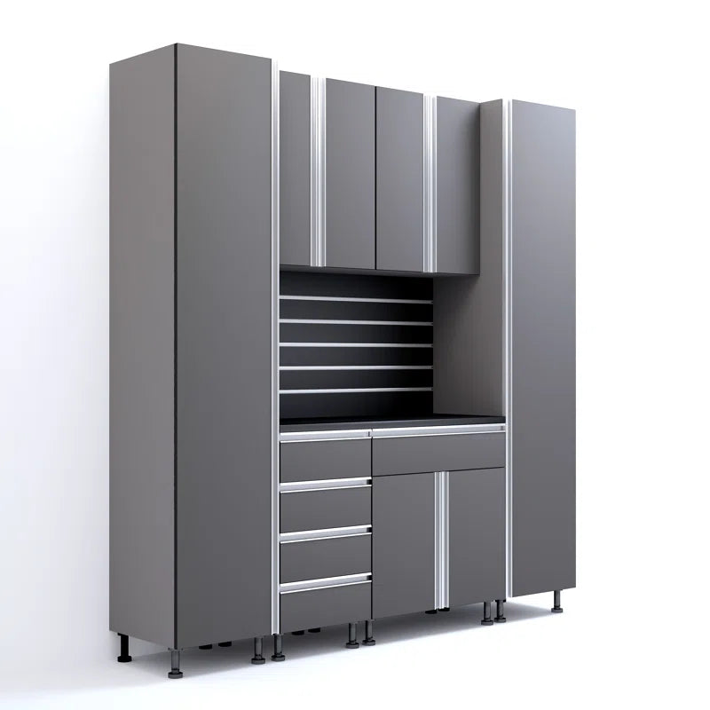 Premium Garage Cabinets 7' Storage Sets Solution with Adjustable Legs, Soft-Close Drawer & Door, Integrated Handles, Heavy Duty Plywood Box Construction, Tool and Equipment Organizer