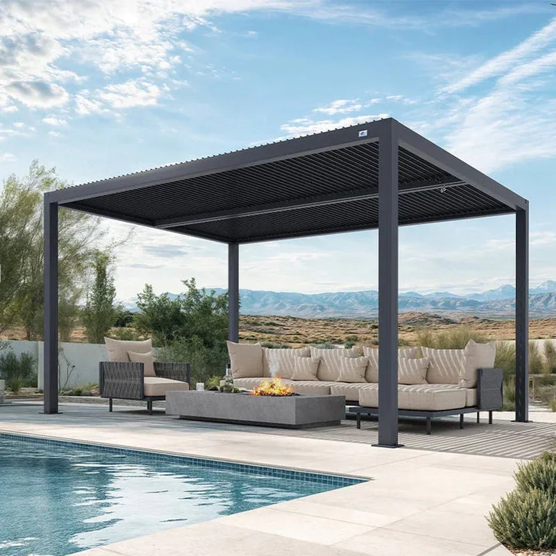 Gray Louvered Pergola Outdoor Aluminum Pergola with Adjustable Roof for Patio Gray Hardtop Gazebo