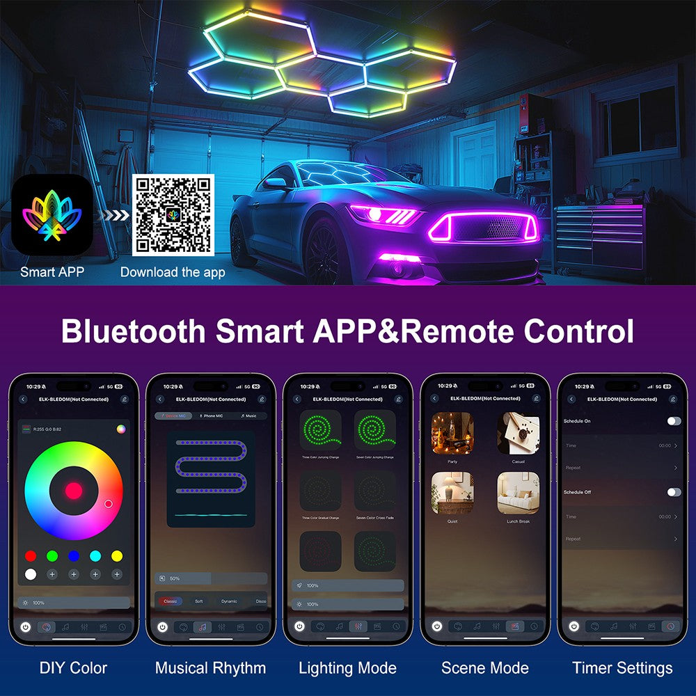 RGB LED Hexagon Garage Lights Car Detailing Shop Light No Border for Garage Bar