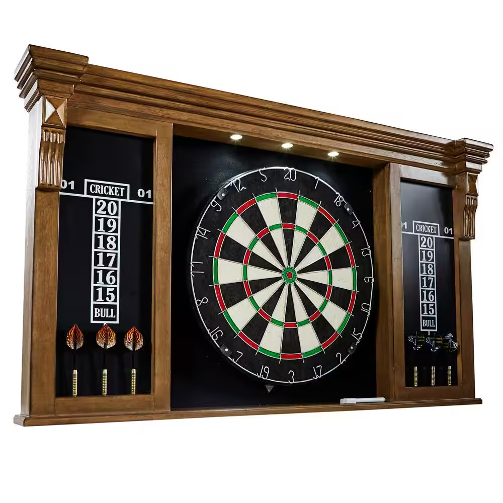 Woodhaven Premium Bristle Dartboard Cabinet Set with LED Lights