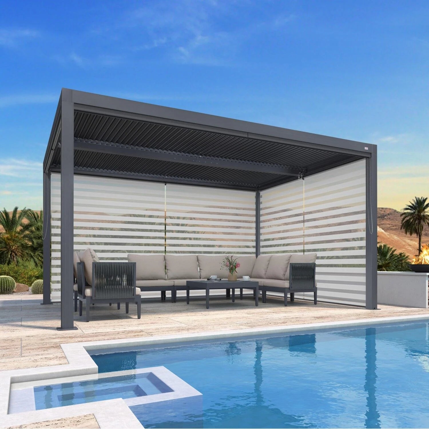 Gray Louvered Pergola Outdoor Aluminum Pergola with Adjustable Roof for Patio Gray Hardtop Gazebo