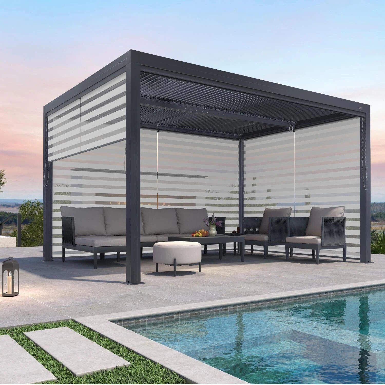 Gray Louvered Pergola Outdoor Aluminum Pergola with Adjustable Roof for Patio Gray Hardtop Gazebo