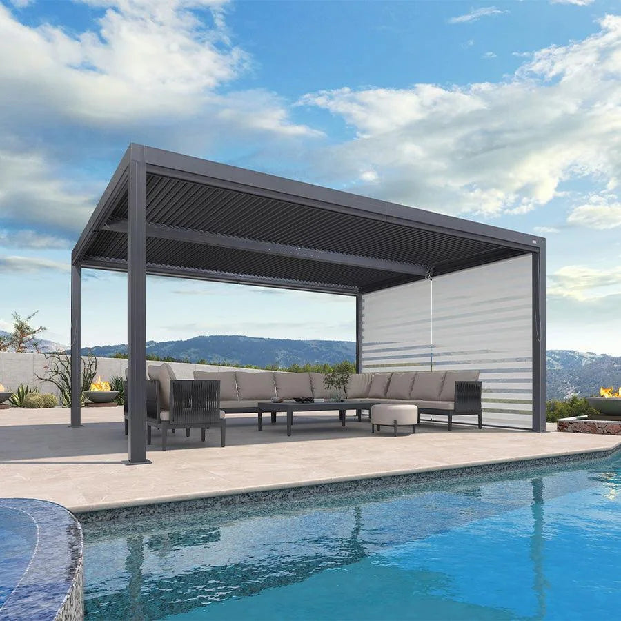 Gray Louvered Pergola Outdoor Aluminum Pergola with Adjustable Roof for Patio Gray Hardtop Gazebo