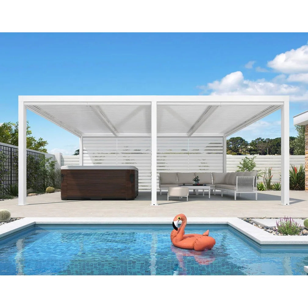 Louvered Pergola Modern White Pergola with Adjustable Roof for Deck Backyard Garden