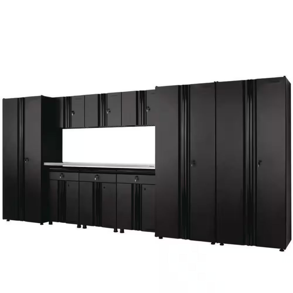 10-Piece Regular Duty Welded Steel Garage Storage System in Black (163.5 In. W X 75 In. H X 19.6 In. D)