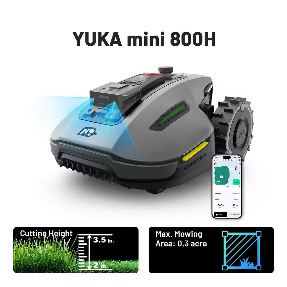 YUKA Mini 800H 7.5 In. Robot Lawn Mower (0.4 Acres) Adjustable Cutting Height (2.0 In.- 3.5 In.) Ultrasense AI Vision