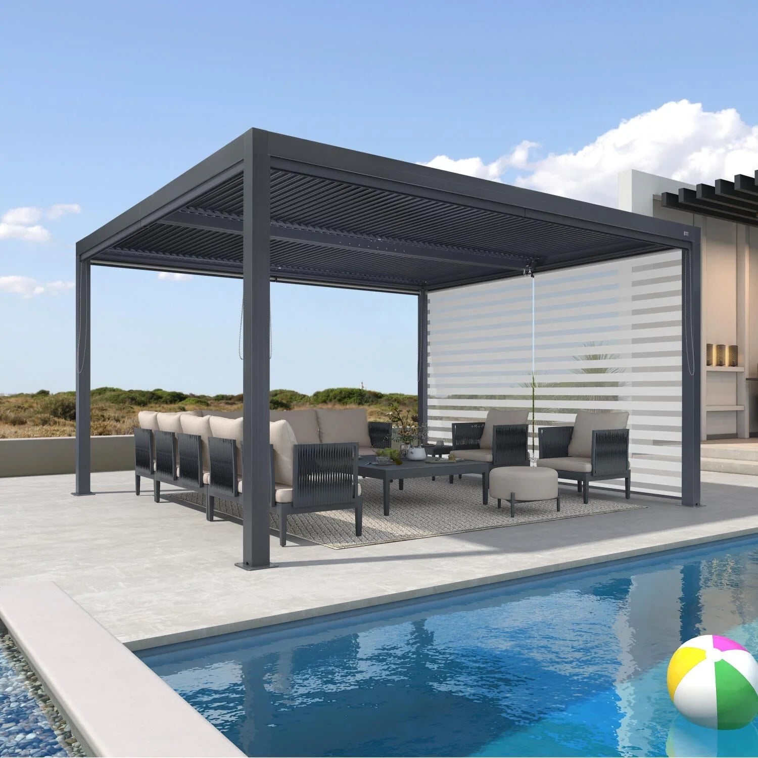 Gray Louvered Pergola Outdoor Aluminum Pergola with Adjustable Roof for Patio Gray Hardtop Gazebo