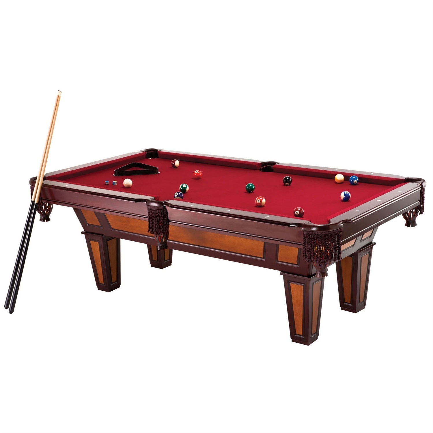7 Ft Pool Table with Red Burgundy Wool Top & Fringe Drop Pockets