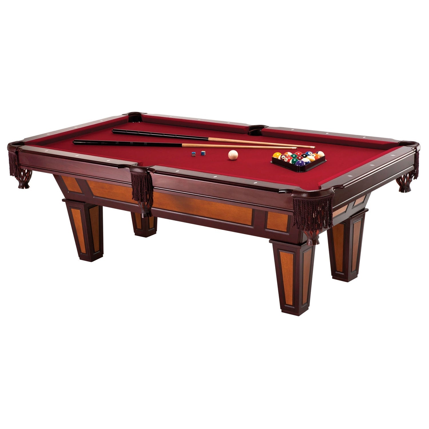 7 Ft Pool Table with Red Burgundy Wool Top & Fringe Drop Pockets