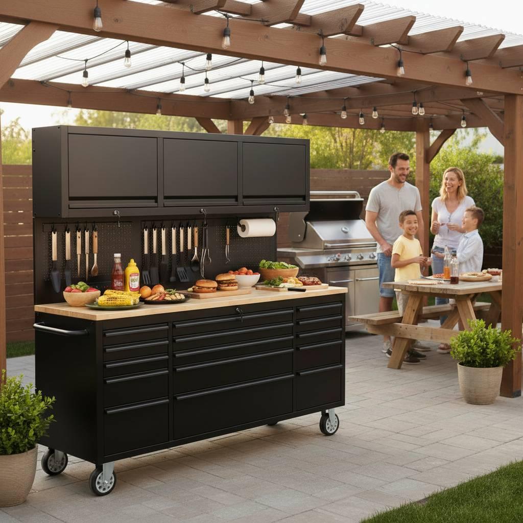 72" Rolling Tool Chest – Modular Cabinet & Multi-Use Workstation with Power & Pegboard