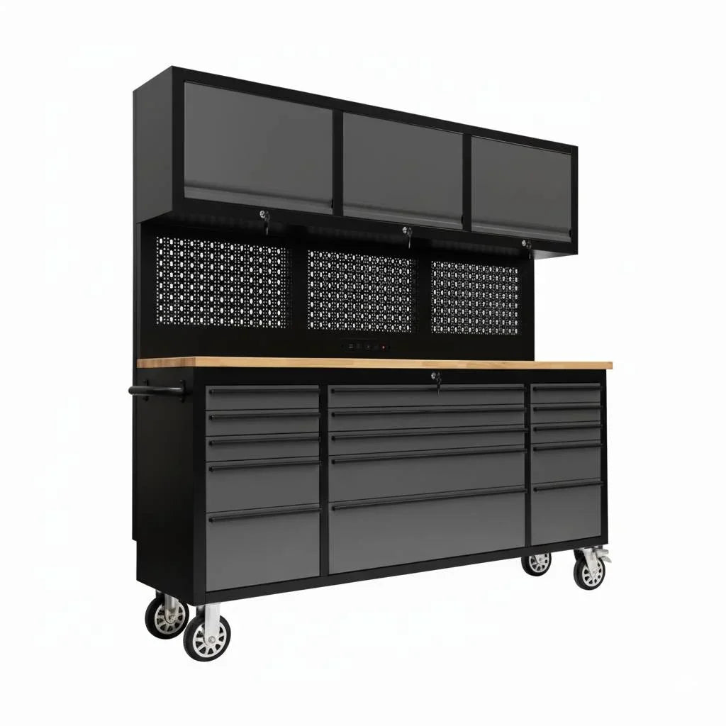 72" Rolling Tool Chest – Modular Cabinet & Multi-Use Workstation with Power & Pegboard