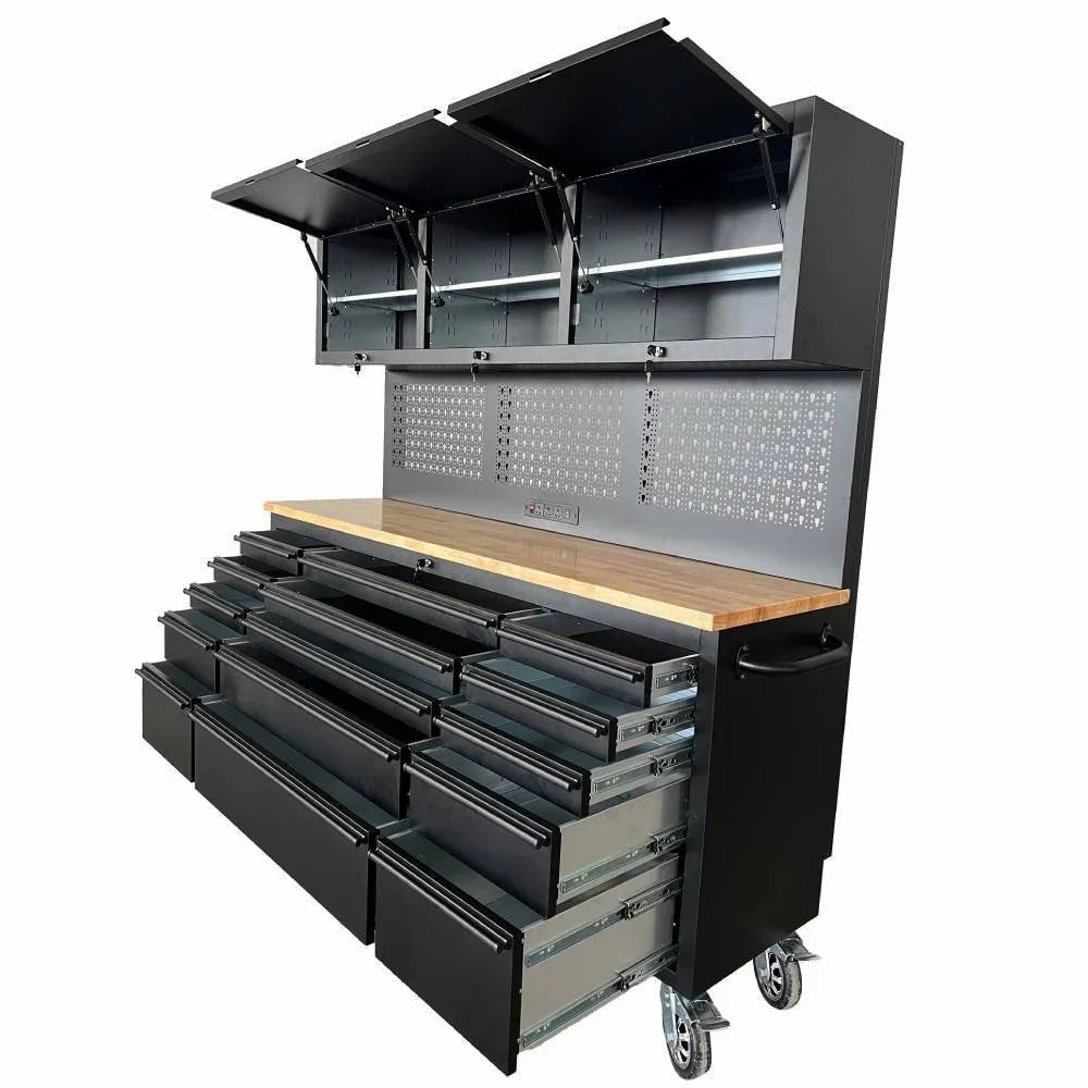 72" Rolling Tool Chest – Modular Cabinet & Multi-Use Workstation with Power & Pegboard