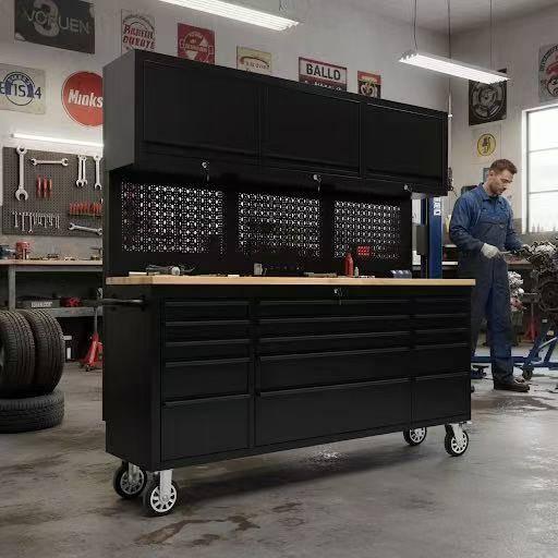 72" Rolling Tool Chest – Modular Cabinet & Multi-Use Workstation with Power & Pegboard