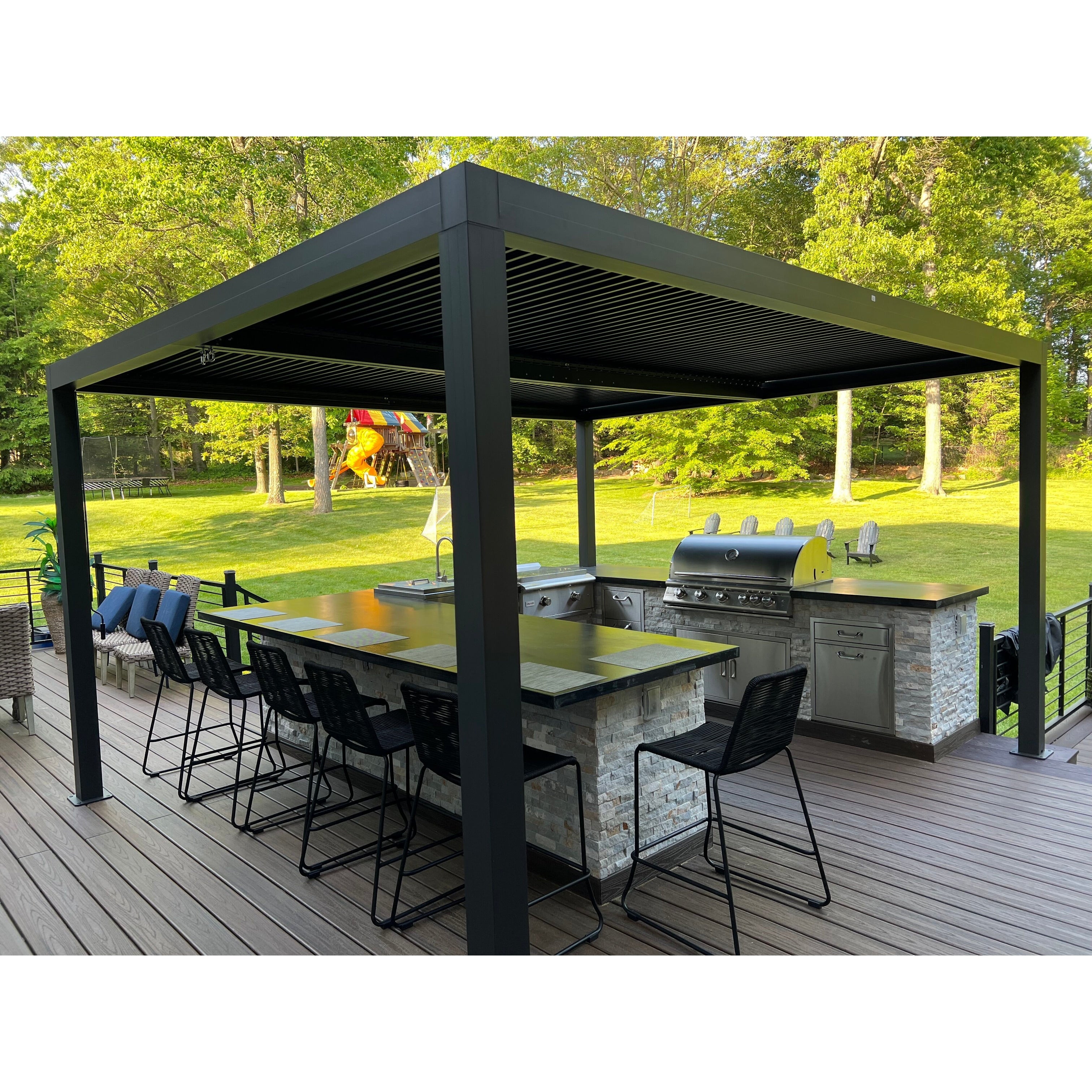 Gray Louvered Pergola Outdoor Aluminum Pergola with Adjustable Roof for Patio Gray Hardtop Gazebo