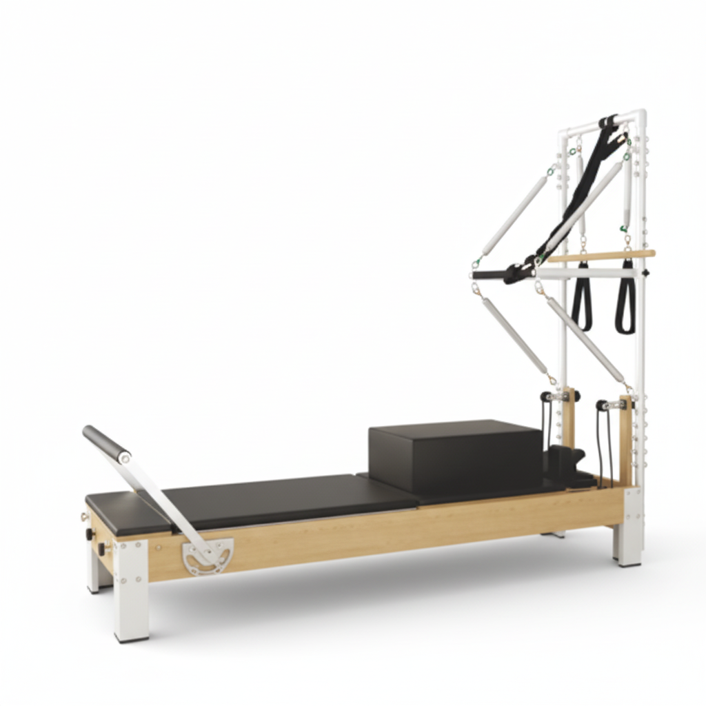 Wooden Pilates Reformer Machine with Tower & Mat – All-in-One Home & Studio Pilates System