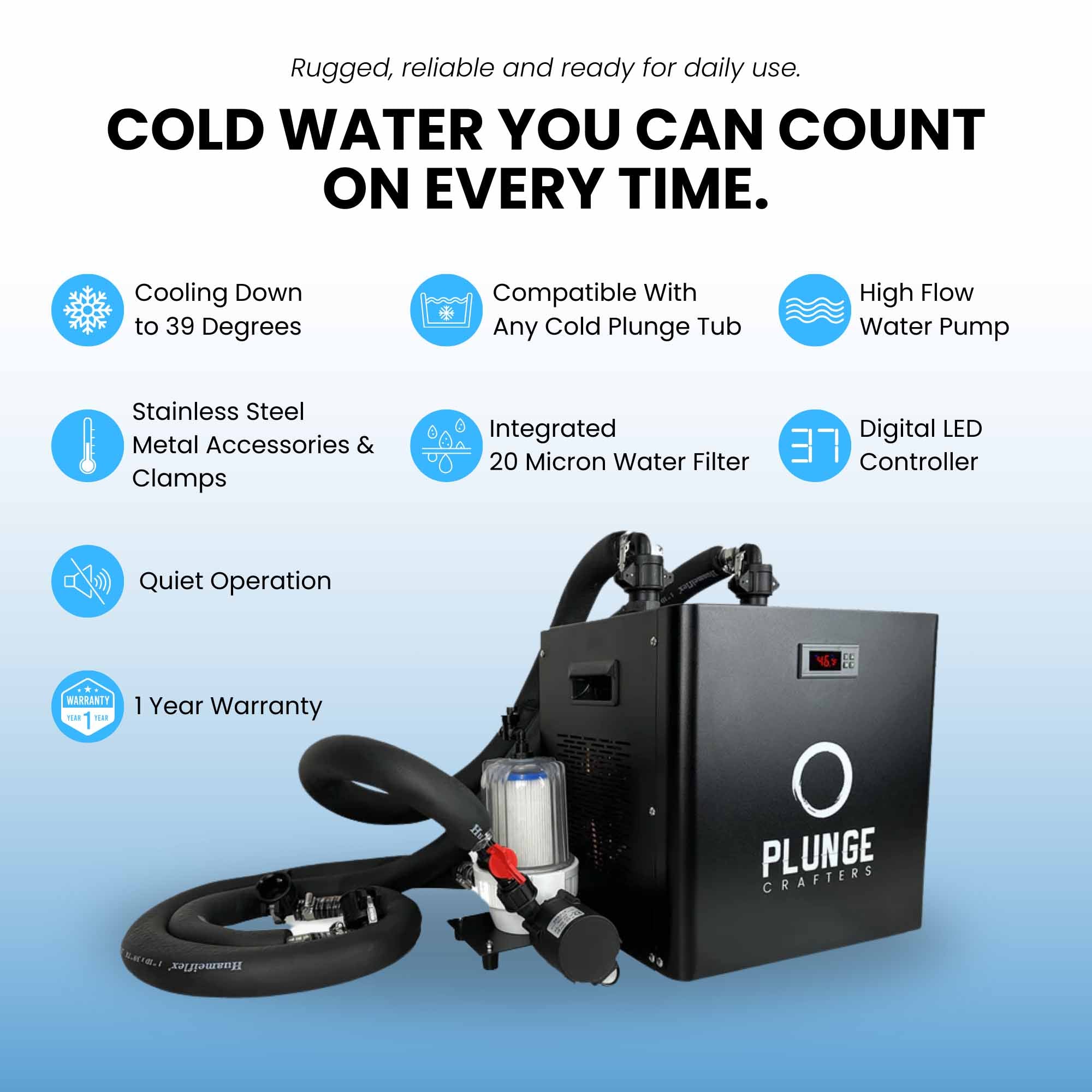 Aries XL Cold Plunge Tub with 1/2HP Chiller Pro – Full-Size Ice Bath System with 39°F Cooling & WiFi Control