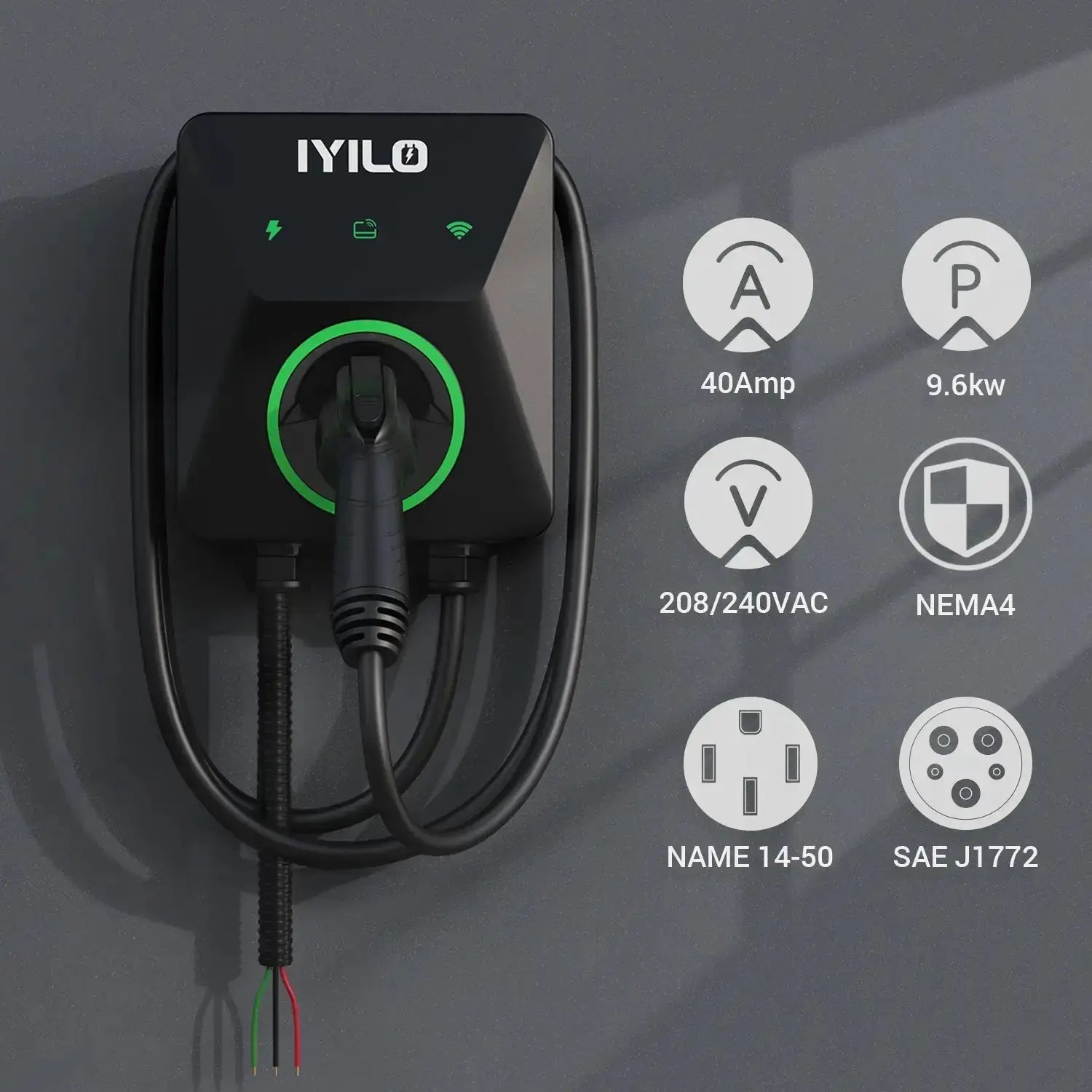 IYILO 48A Hardwired Level 2 EV Charger – Smart Fast Charging with Load Balancing & Energy Monitoring