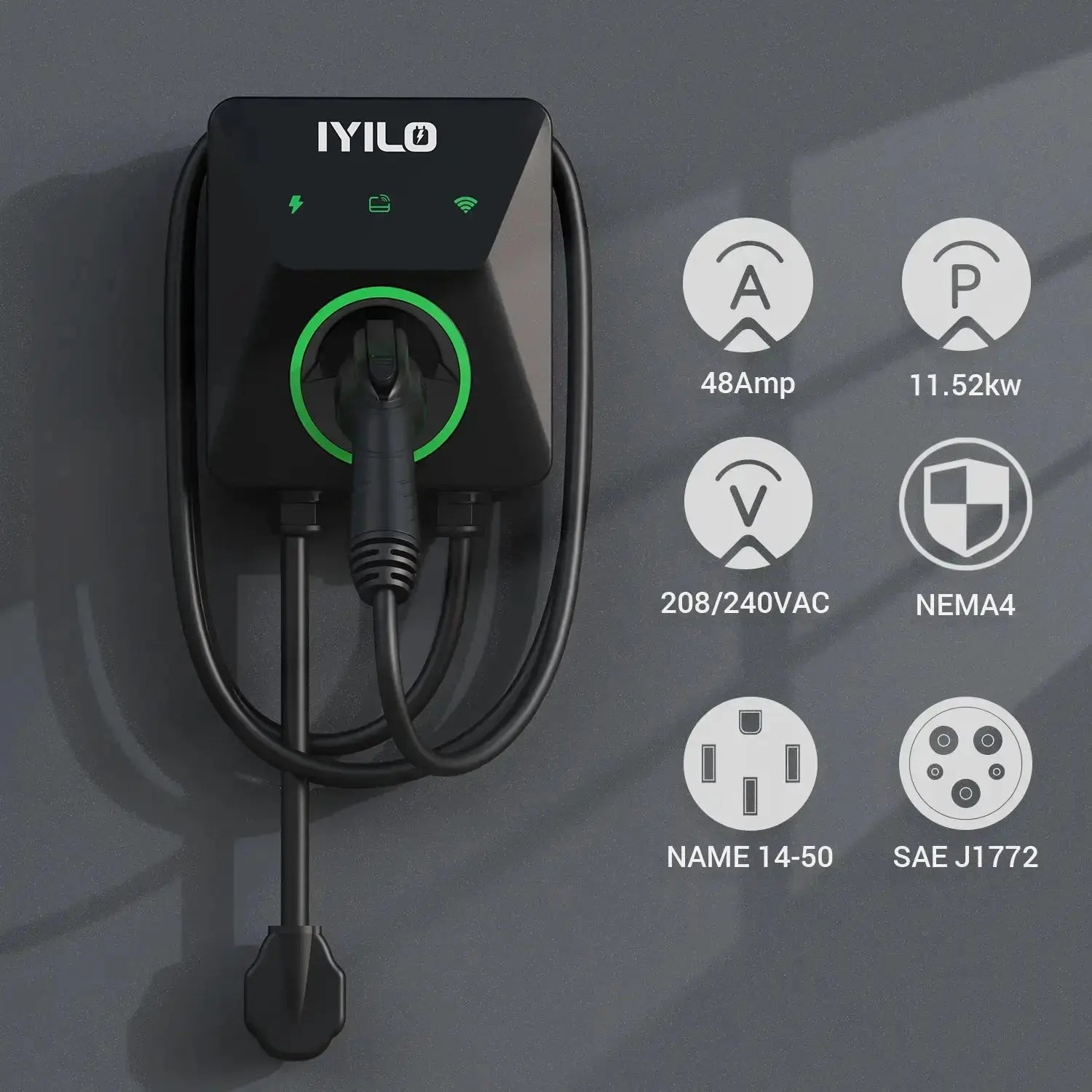 IYILO Level 2 EV Charger (40A Plug-In / 48A Hardwired) – Smart Fast Charging with App Control & Load Balancing
