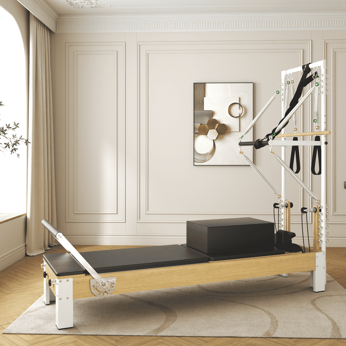 Wooden Pilates Reformer Machine with Tower & Mat – All-in-One Home & S