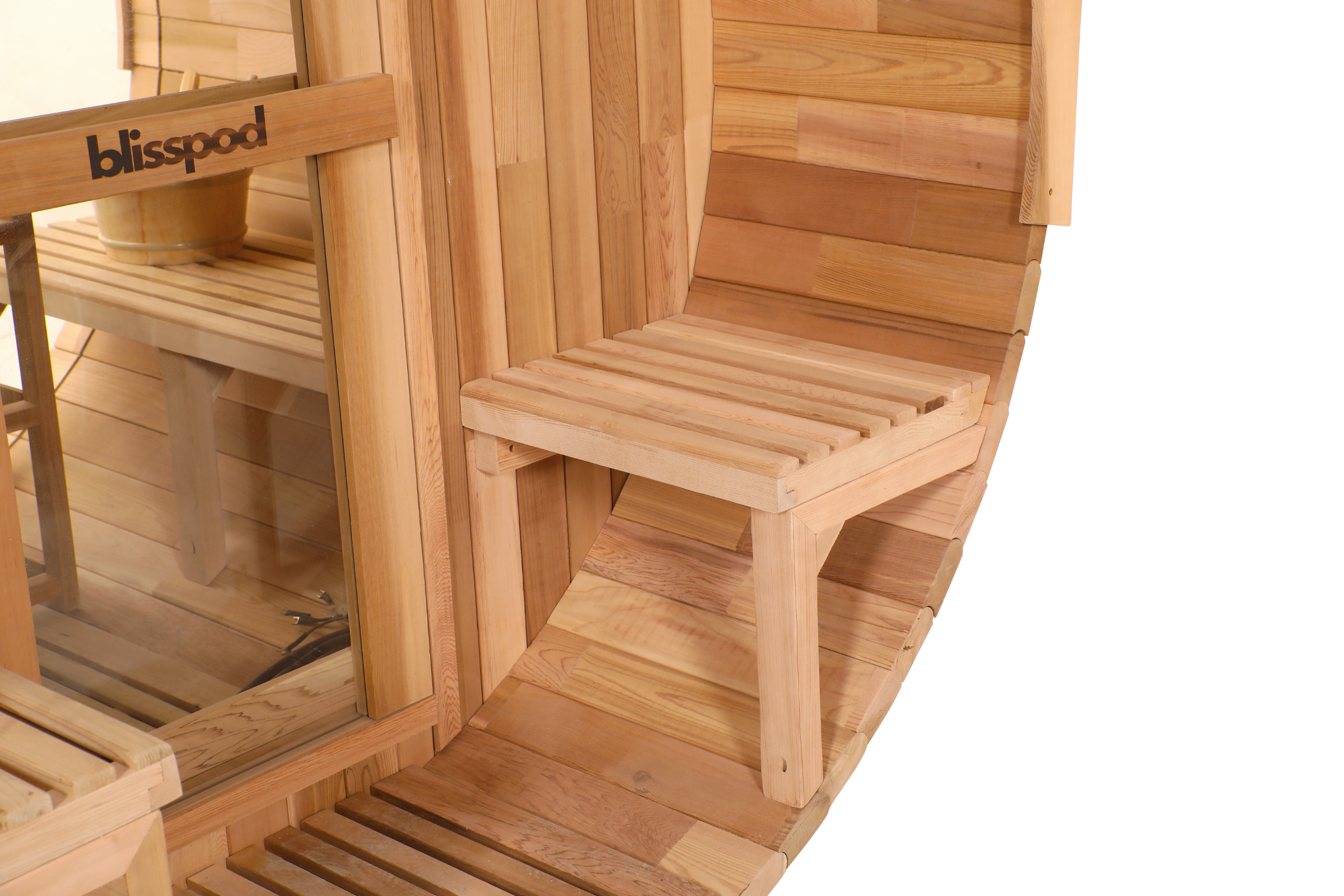 Blisspod Prague Series 2-4 or 4-6 Person Outdoor Steam Barell Sauna | Canadian Red Cedar | Full Glass Back & 2 front Porch Seats