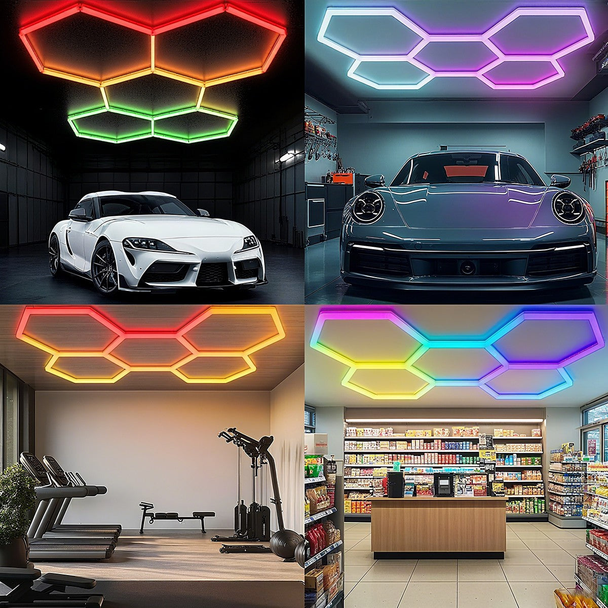 RGB LED Hexagon Garage Lights Car Detailing Shop Light No Border for Garage Bar