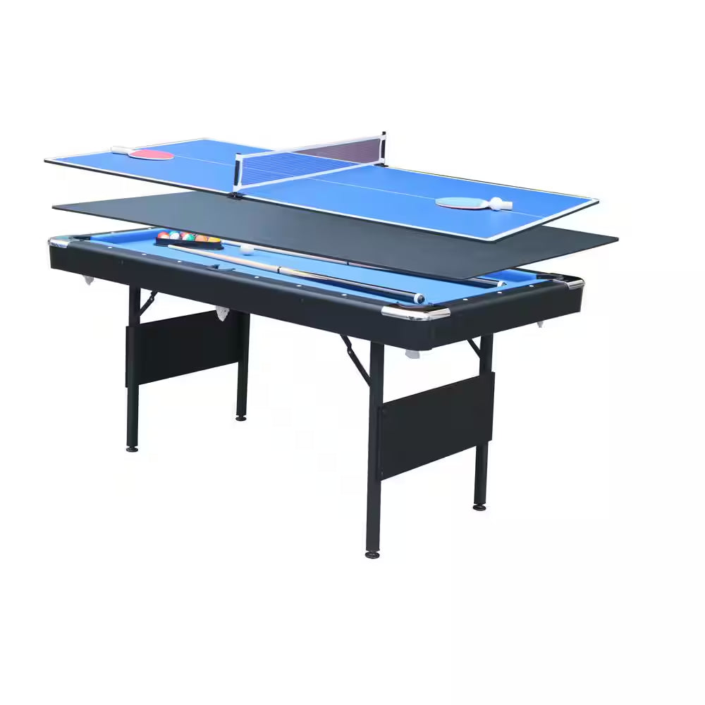 3-In-1 Blue Portable Pool Table with Billiard Balls, Brush, Triangle Rack