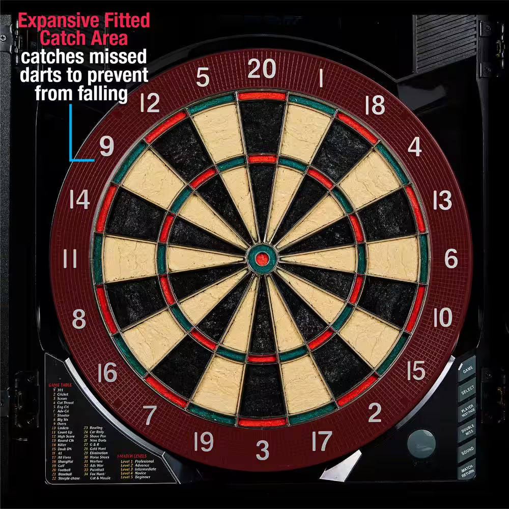 Bristlesmart Dartboard with Cabinet - Accepts Steel Tip Darts with Electronic Scoring and 294 Games