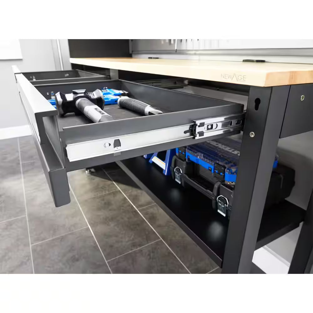 Bold Series 180In.Wx76.75In. Hx18In. D Pre Assembled 24-Gauge Steel 8-Piece Garage Storage System in Gray,Bamboo Worktop