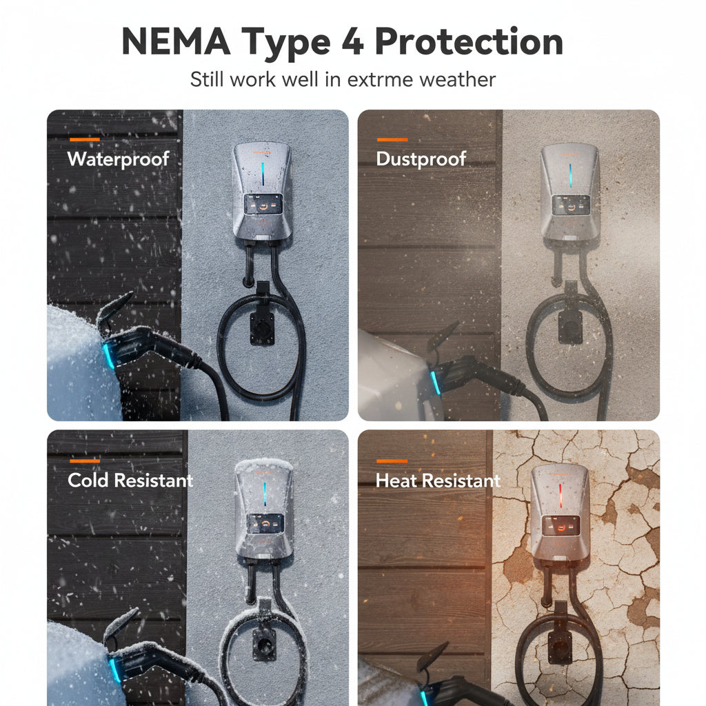 EV Charger, Level 2 EV Vehicle Charging Station, 240V 40 Amp with NEMA 14-50 Plug, Wifi Enabled Electric Car Charger, Smart Display, RFID Card, Grey