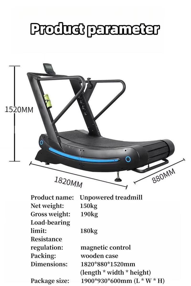 Fitness Gym Equipment Unpowered Air Runner Curved Treadmill Machine Unplugged Manual Treadmill for Compact Gym Setup