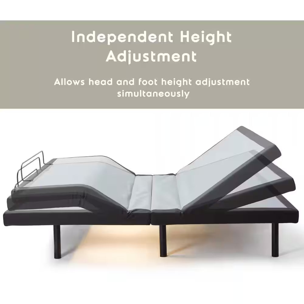 King Luxury Black Adjustable Bed Base with Wireless Remote, Head and Foot Massage, LED Lighting and Dual USB Ports