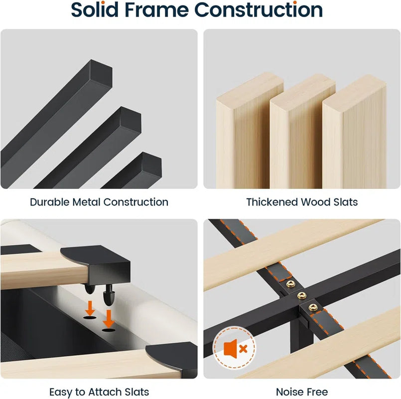 Karlton Bed with 4 Storage Drawers，Led Tall Platform Bed Frame