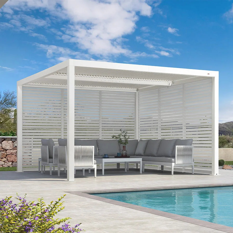 Louvered Pergola Modern White Pergola with Adjustable Roof for Deck Backyard Garden
