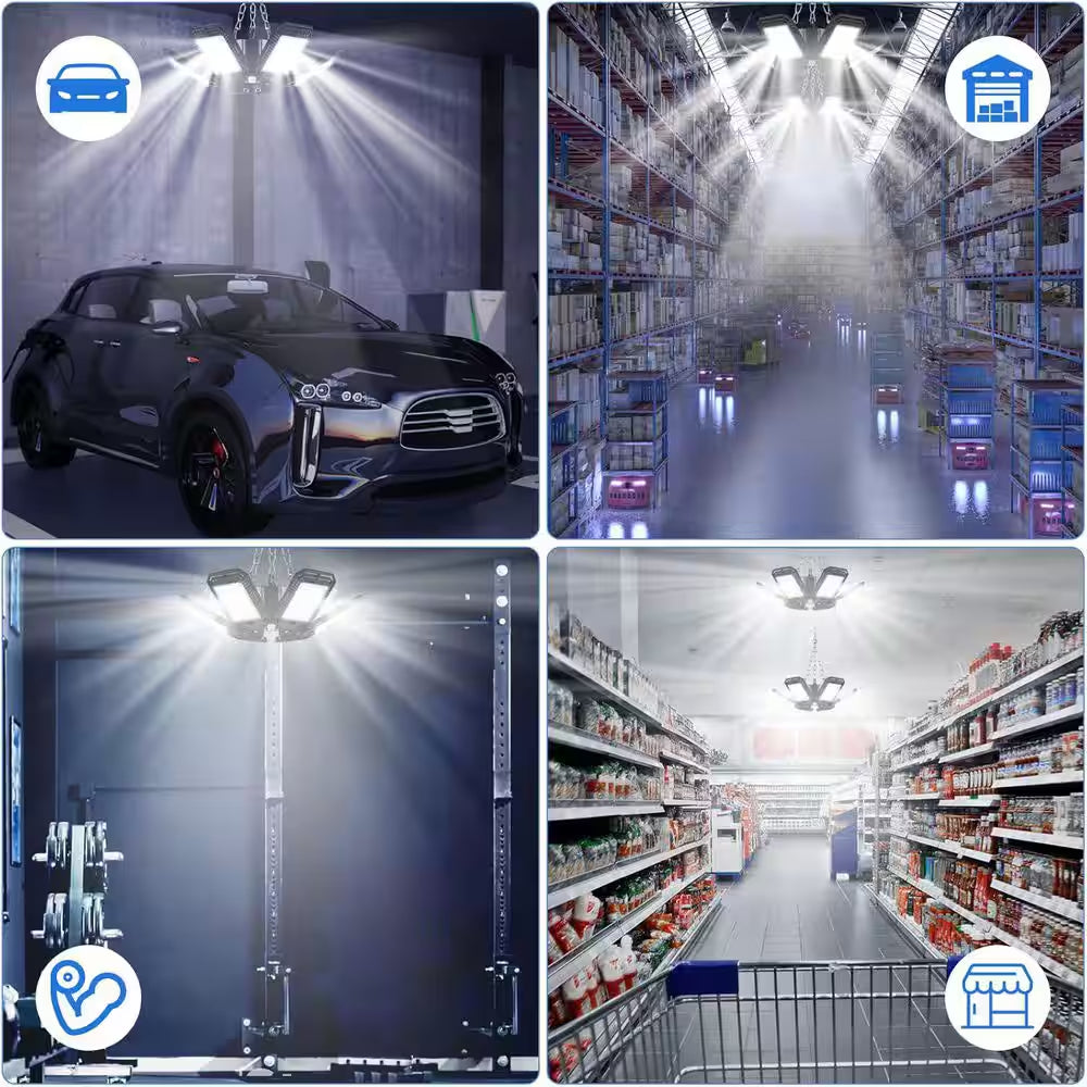 18000Lumen LED Garage Shop Light 180-Watt 4-Pack 6 plus 1 Deformable Panel 6500K E26/E27 Basement Barn Warehouse Ceiling