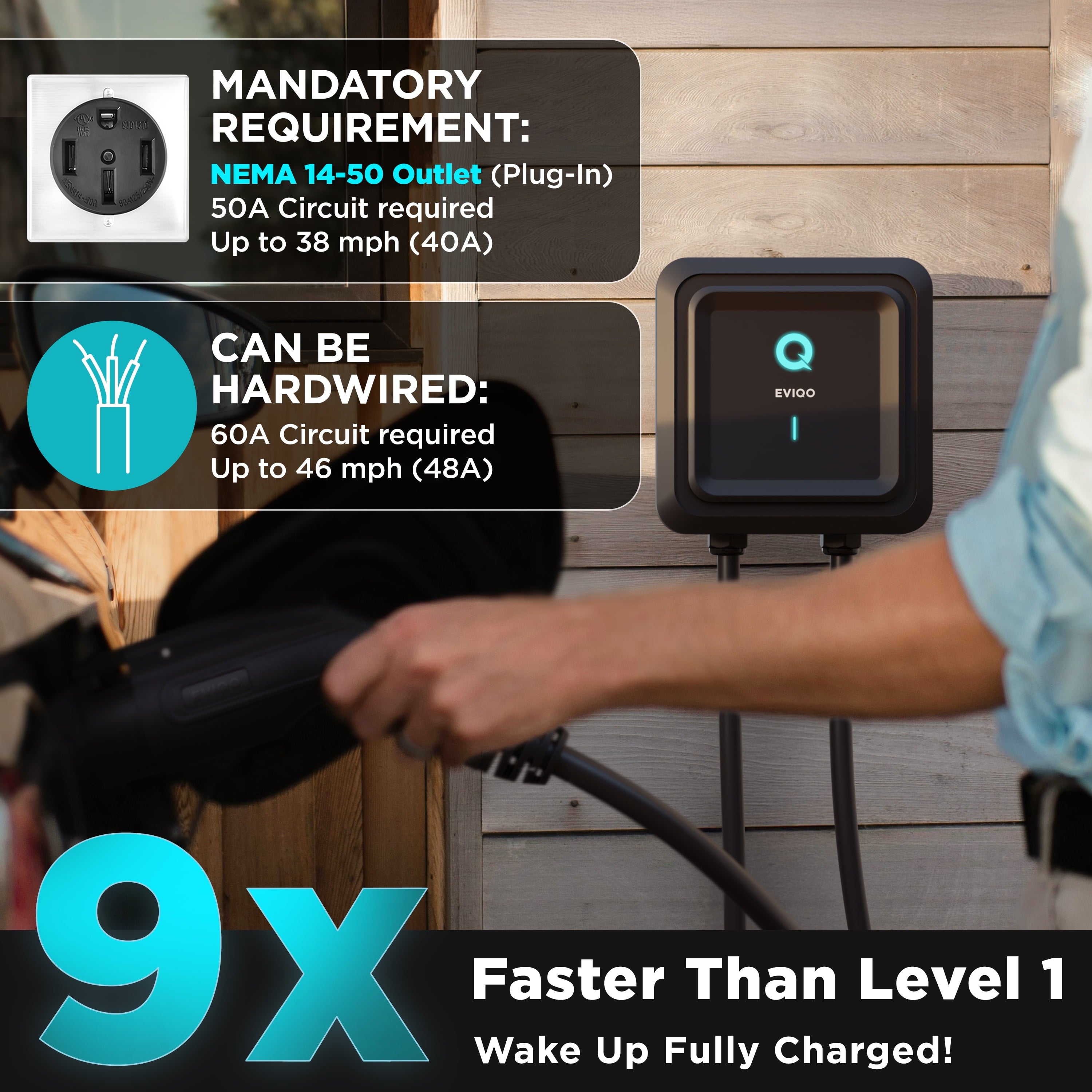 Level 2 EV Charger - 48 Amp, NEMA 14-50, 240V J1772, 25' Cord, Certified