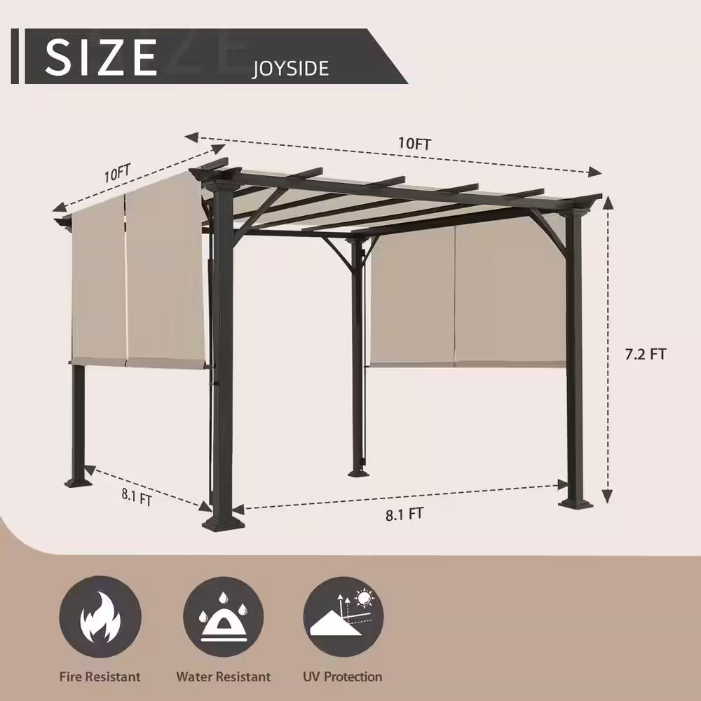 10 Ft. X 10 Ft. Steel Patio Pergola with Beige Shade Canopy