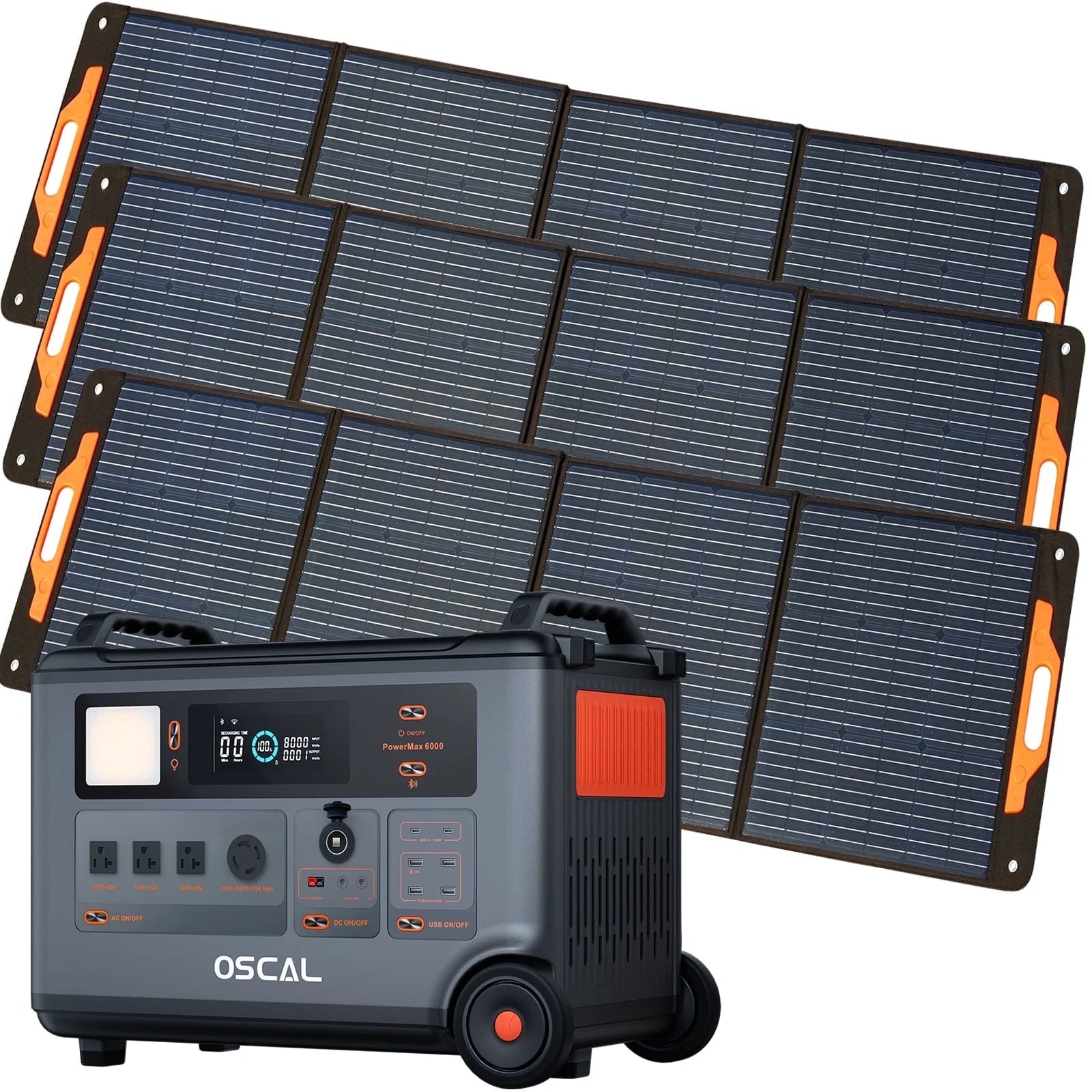 Portable Power Station 6000W with 3X200W Solar Panel, 3600Wh Lifep04 Solar Generator for Home Use, Outdoor Camping, Powermax 6000