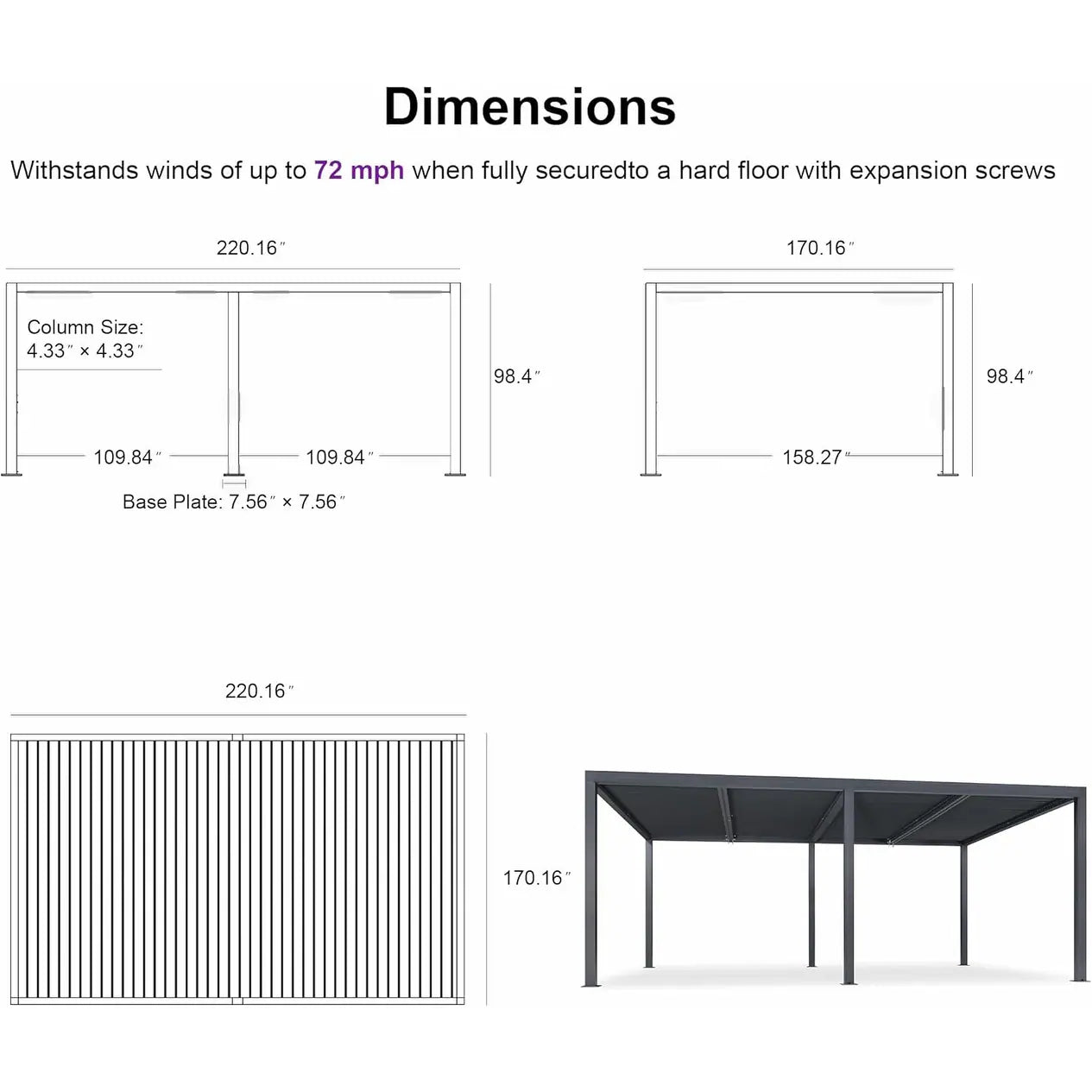 Gray Louvered Pergola Outdoor Aluminum Pergola with Adjustable Roof for Patio Gray Hardtop Gazebo