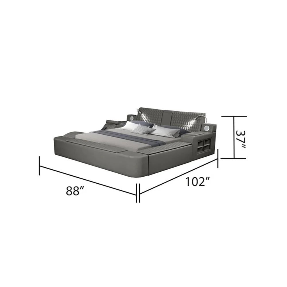 Smart Multifunctional Queen Size Bed Made with Wood in Gray