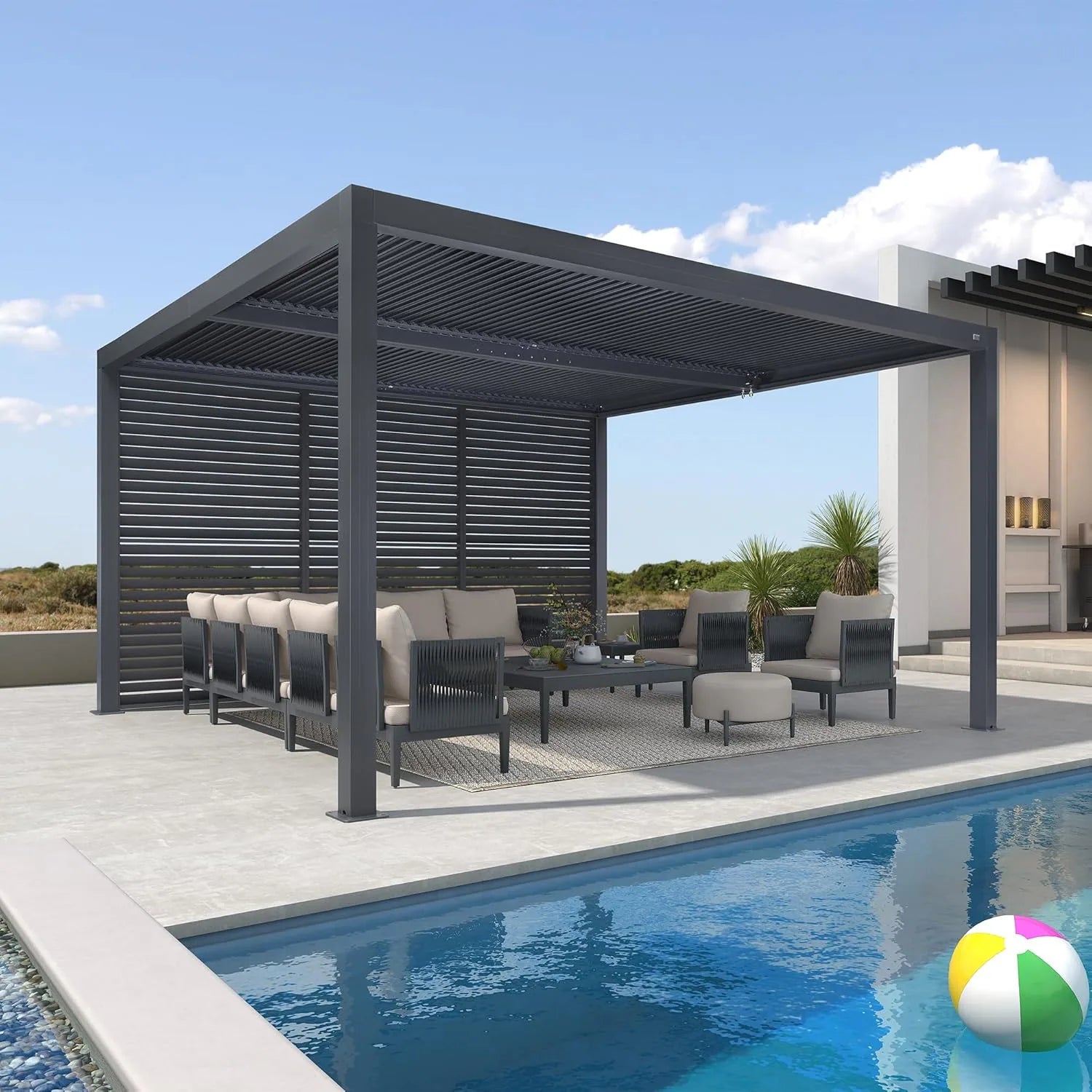 Gray Louvered Pergola Outdoor Aluminum Pergola with Adjustable Roof for Patio Gray Hardtop Gazebo