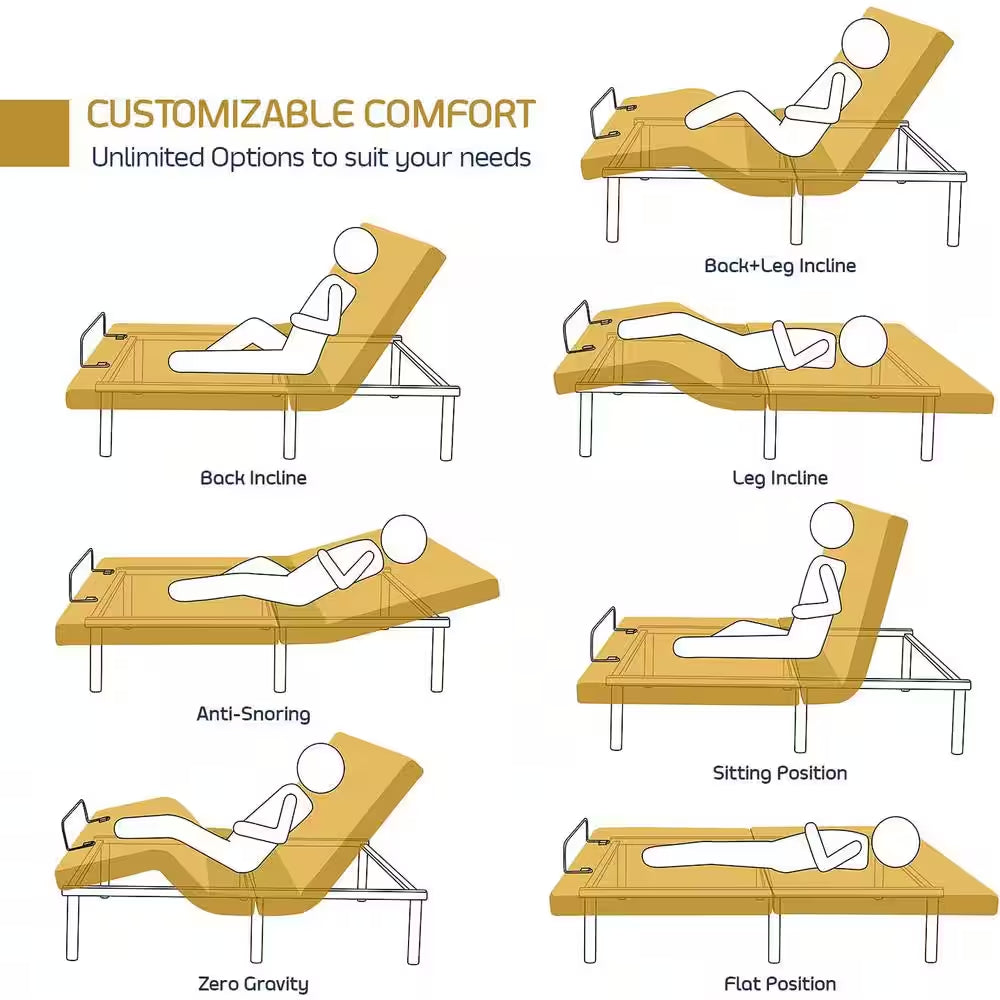 King Luxury Black Adjustable Bed Base with Wireless Remote, Head and Foot Massage, LED Lighting and Dual USB Ports