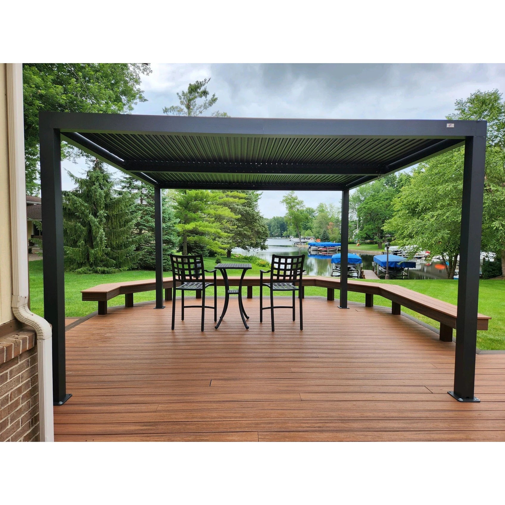 Gray Louvered Pergola Outdoor Aluminum Pergola with Adjustable Roof for Patio Gray Hardtop Gazebo