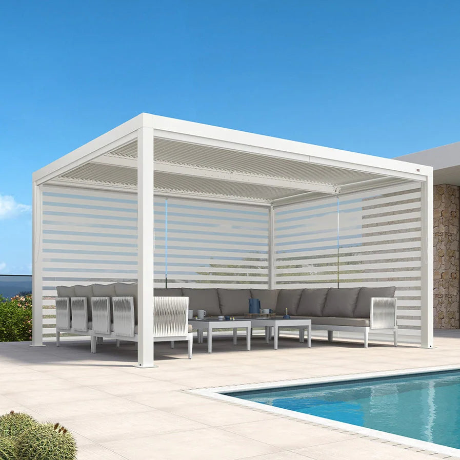 Louvered Pergola Modern White Pergola with Adjustable Roof for Deck Backyard Garden