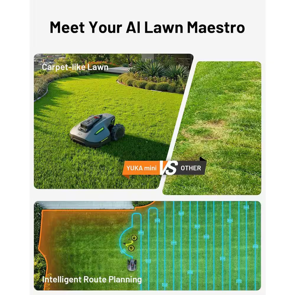 YUKA Mini 800H 7.5 In. Robot Lawn Mower (0.4 Acres) Adjustable Cutting Height (2.0 In.- 3.5 In.) Ultrasense AI Vision
