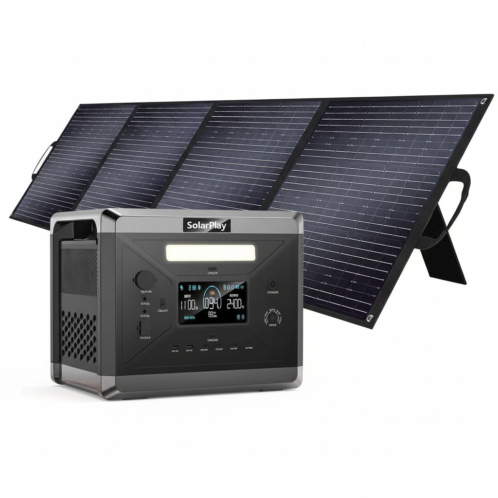 Portable Power Station, 2400W/2160Wh Large Capacity Solar Power Station, with 200W Solar Panel, 4 AC Outlets (4800W Peak), Emergency Power Station for Home, Camping, Outdoor Battery Backup